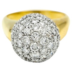 2.00 Carat Total Pave Diamond Clustered Dome Ring 18 Karat Yellow Gold, F-G / VS