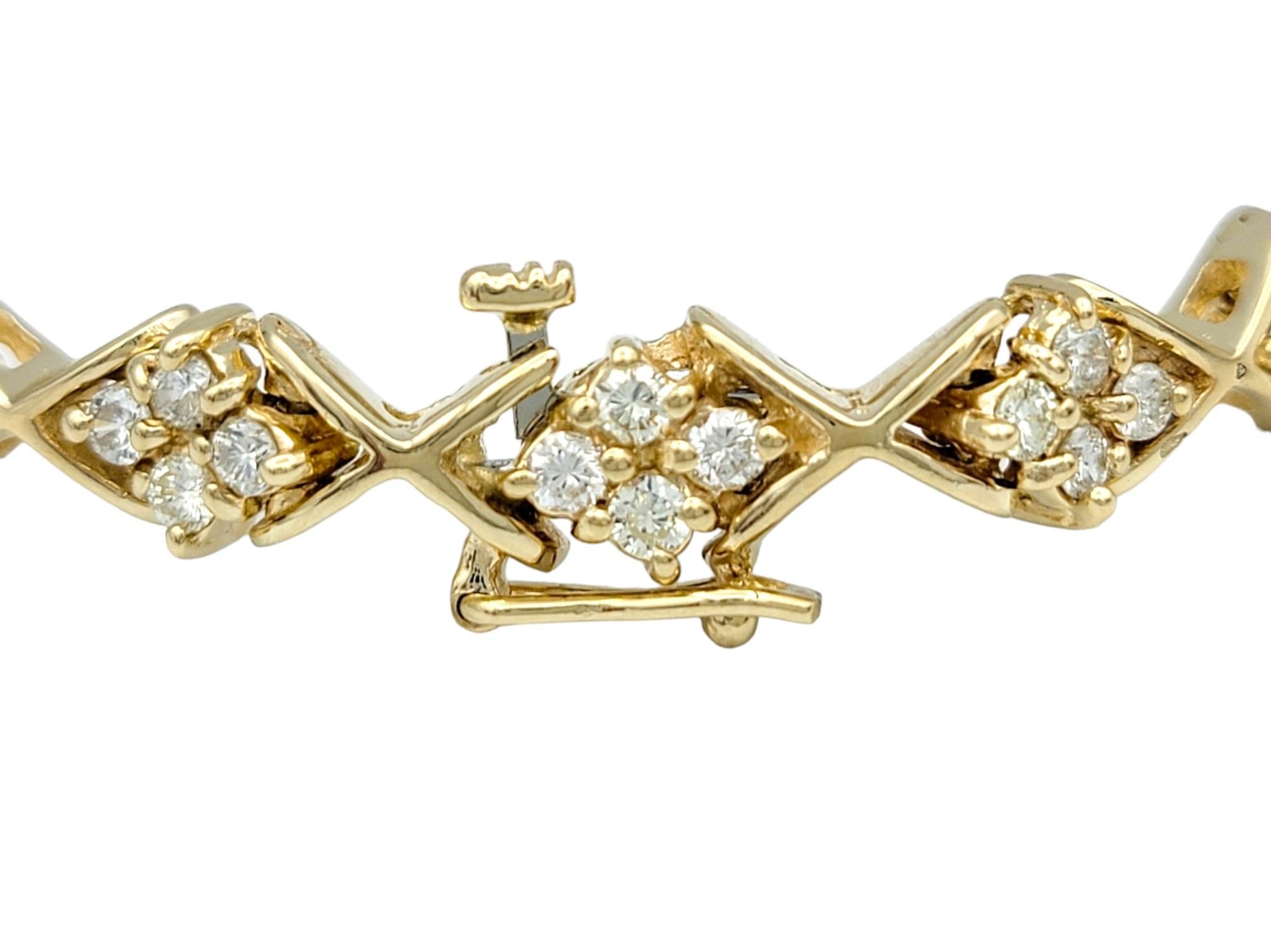 Round Cut 2.00 Carat Total Round Diamond Criss-Cross Link Bracelet in 14 Karat Yellow Gold For Sale