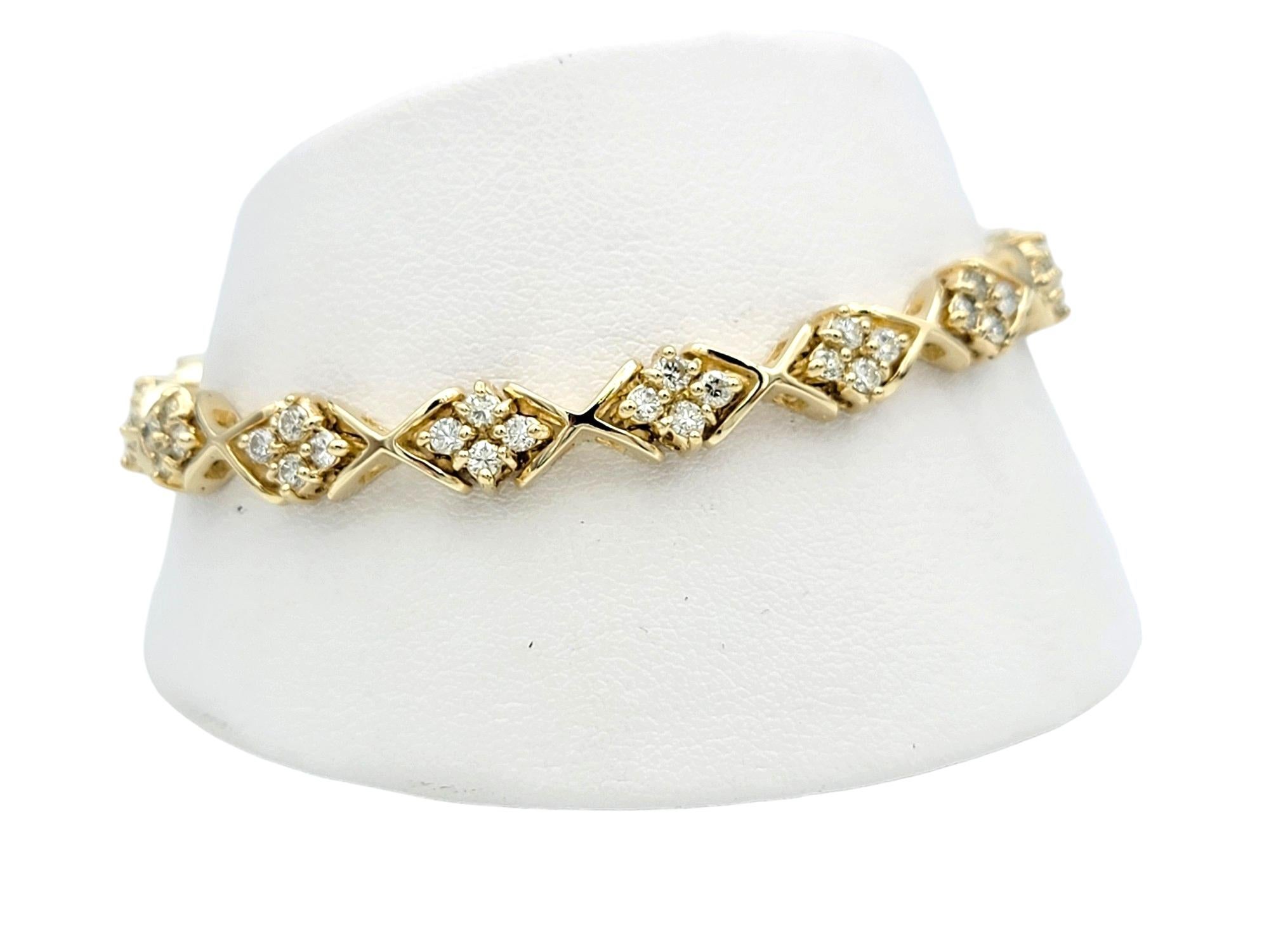 Women's 2.00 Carat Total Round Diamond Criss-Cross Link Bracelet in 14 Karat Yellow Gold For Sale