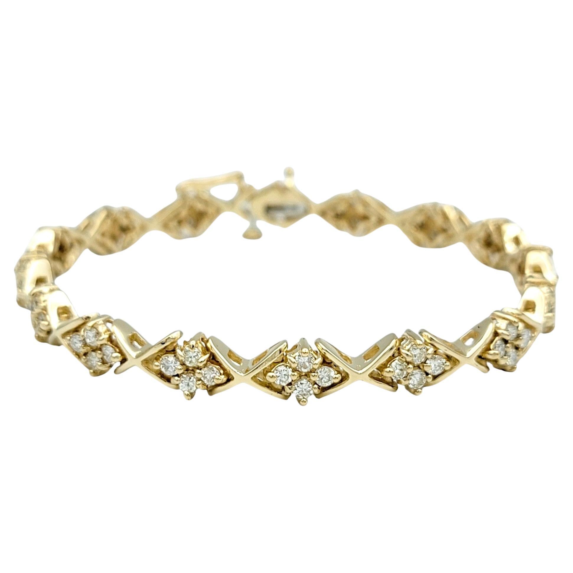 2.00 Carat Total Round Diamond Criss-Cross Link Bracelet in 14 Karat Yellow Gold For Sale