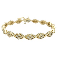 Bracelet à maillons croisés en or jaune 14 carats avec diamants ronds de 2,00 carats au total