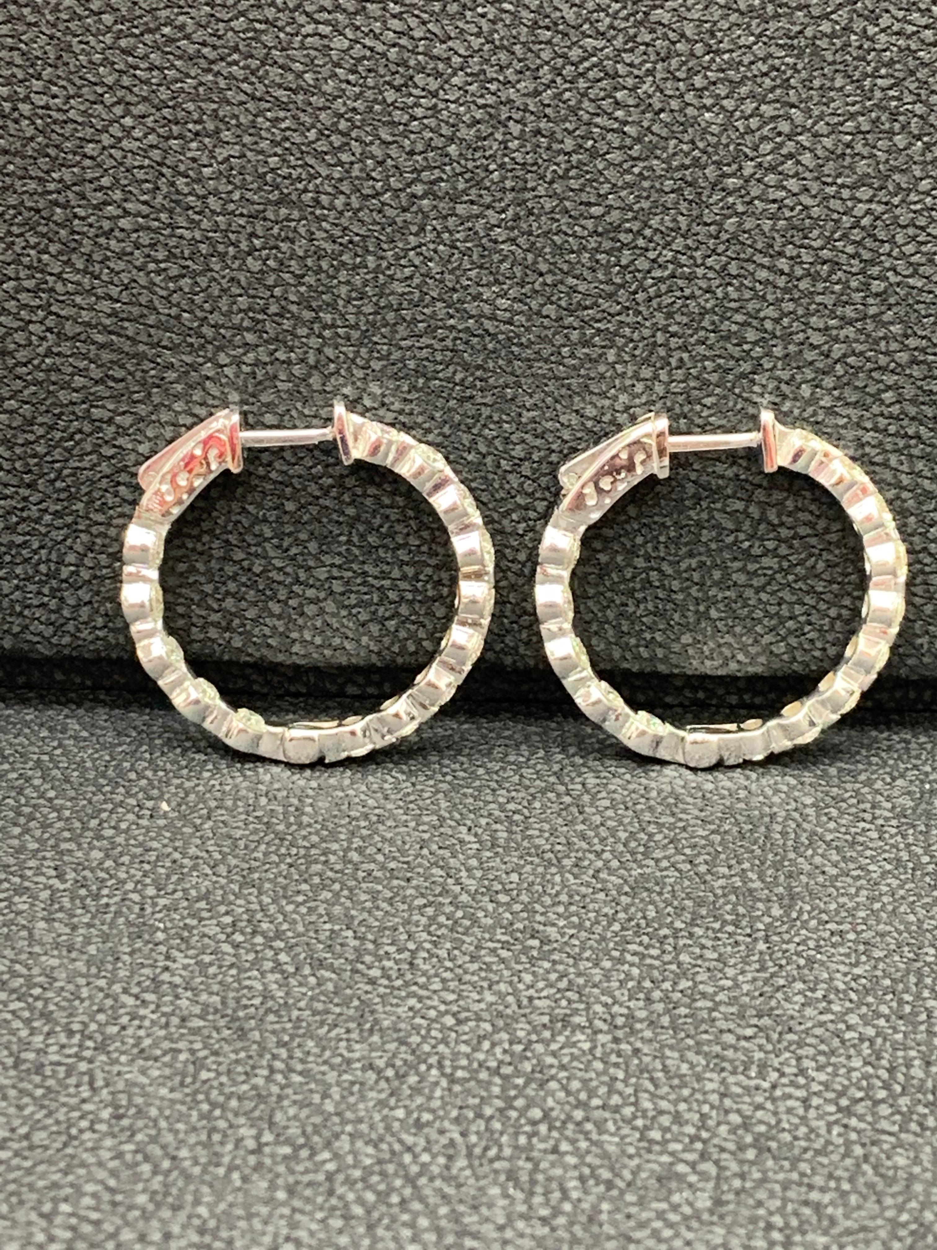 2.00 Carat Total Round Diamond Hoop Earrings in 14K White Gold For Sale 8