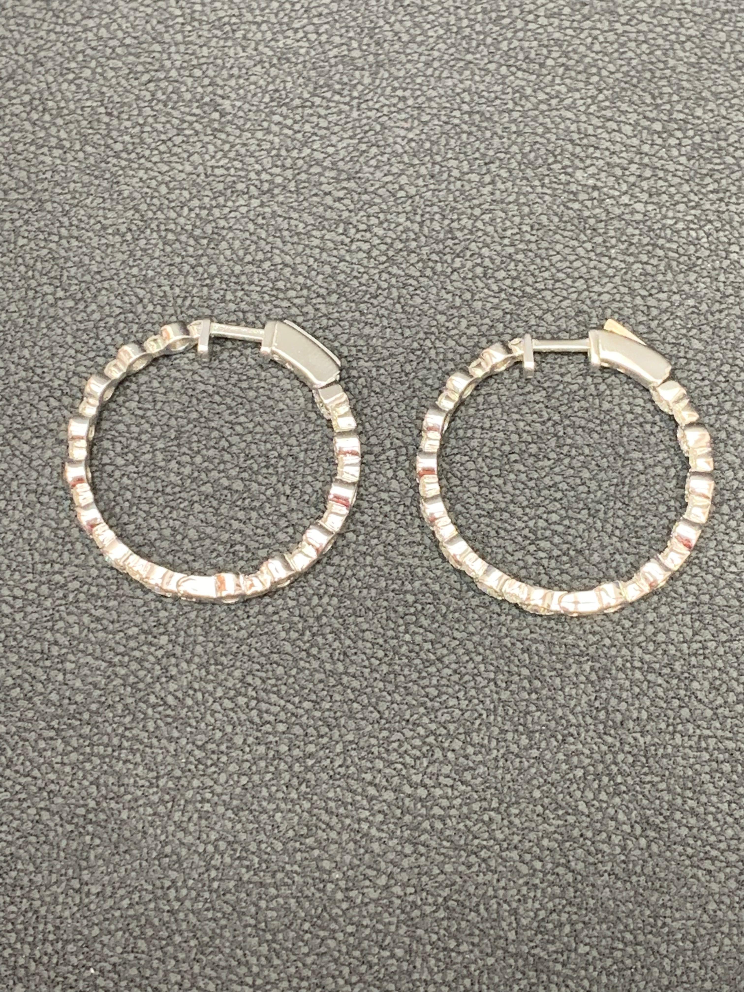 2.00 Carat Total Round Diamond Hoop Earrings in 14K White Gold For Sale 2