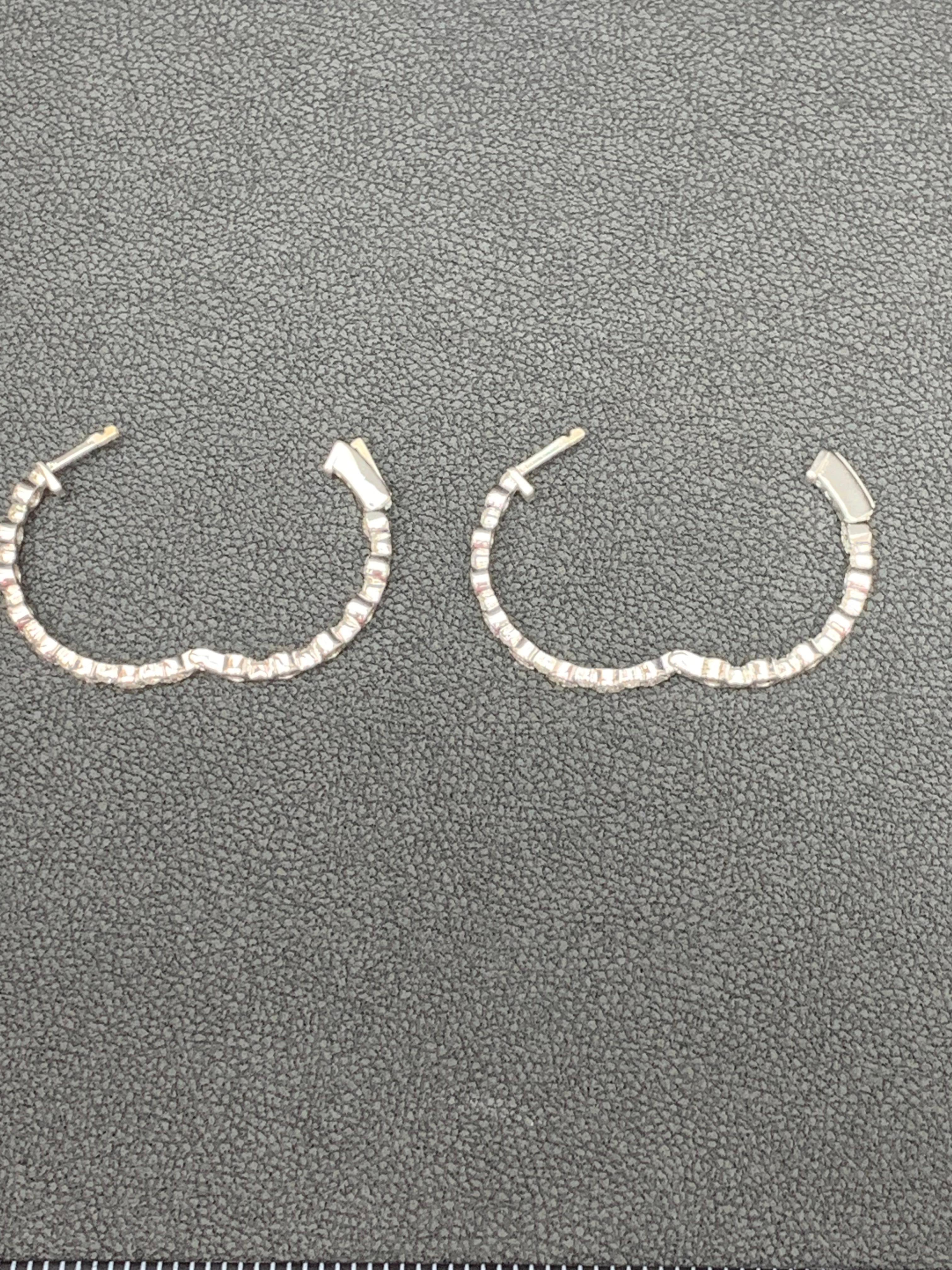 2.00 Carat Total Round Diamond Hoop Earrings in 14K White Gold For Sale 3