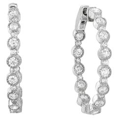 2.00 Carat Total Round Diamond Hoop Earrings in 14K White Gold