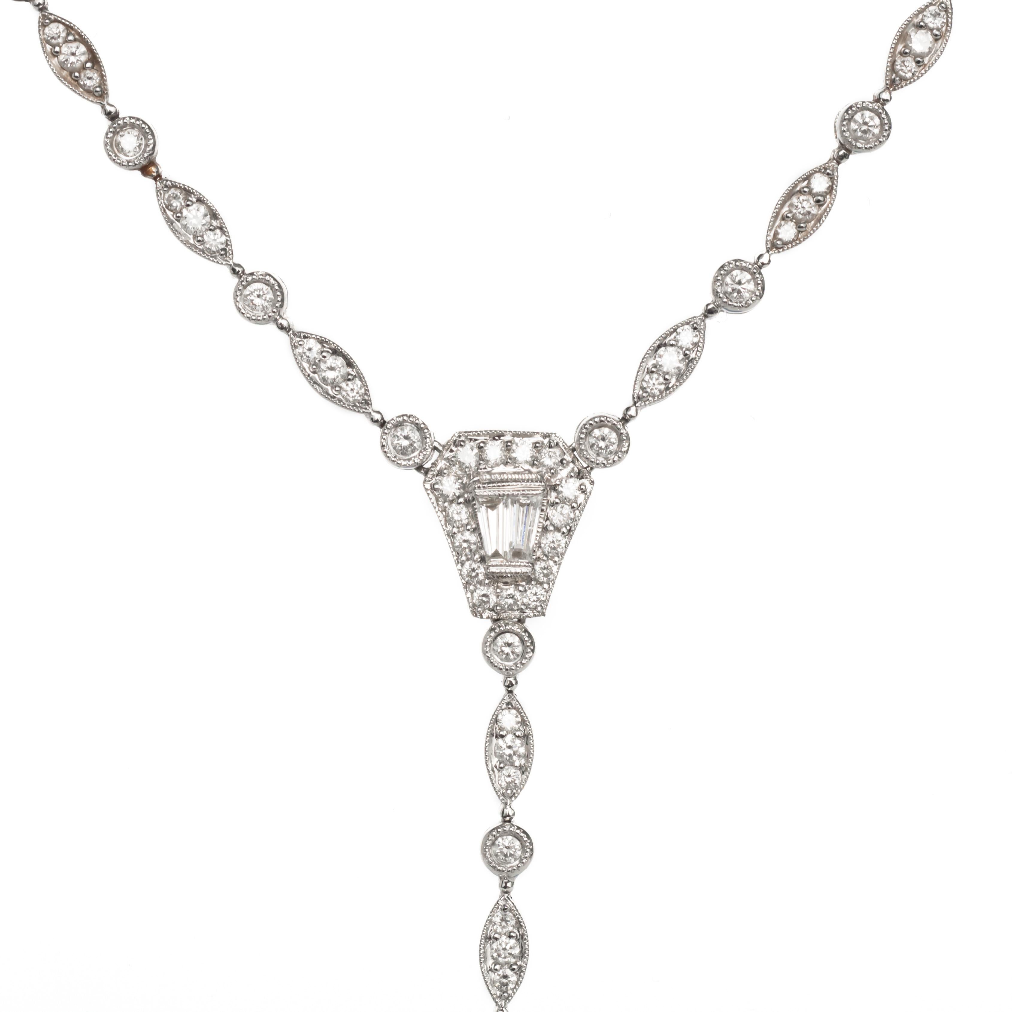 Contemporary 2.00 Carat Total Weight Diamond White Gold Necklace For Sale