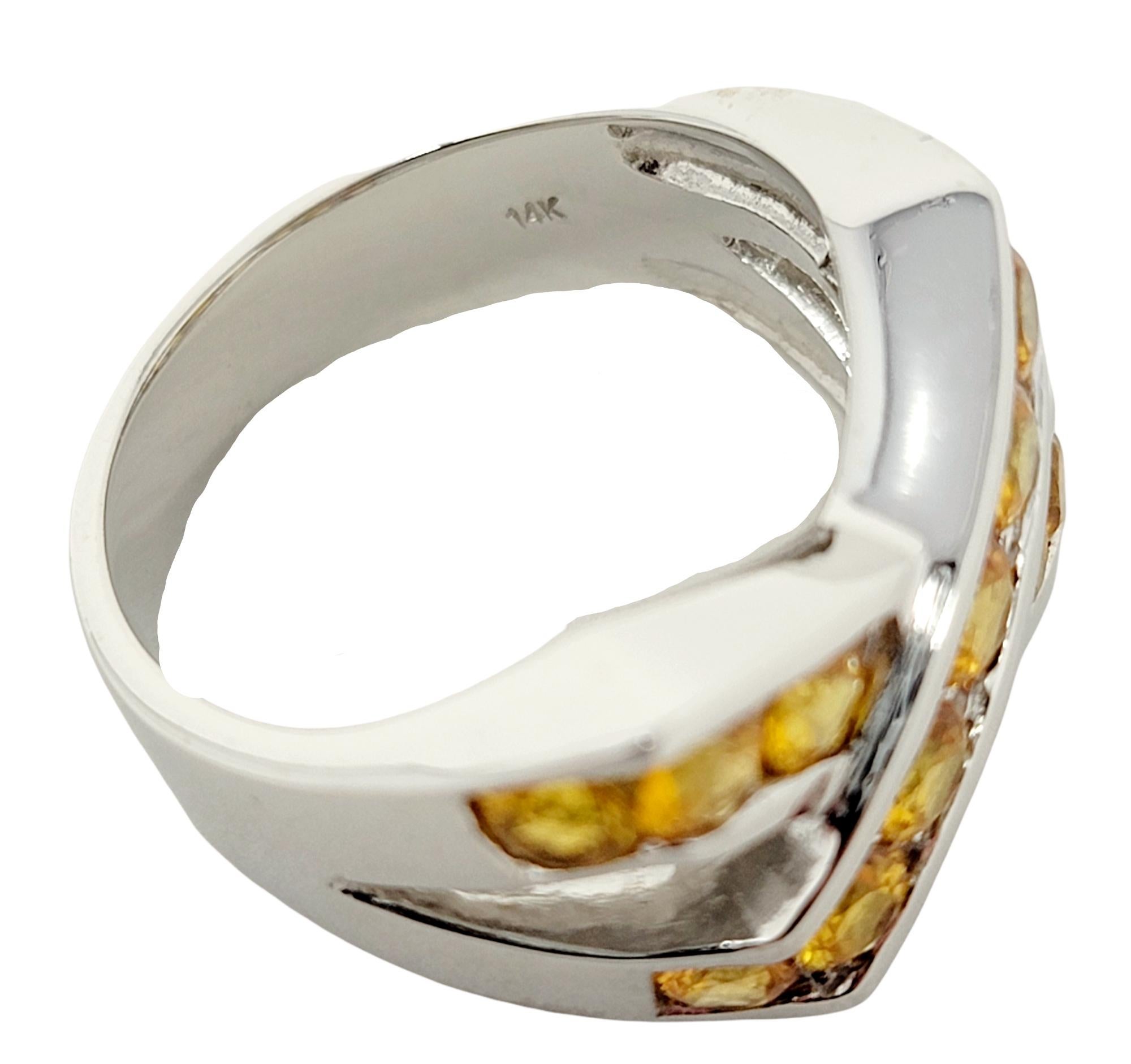 2.00 Carat Total Yellow Sapphire Channel Set Crossover X Band Ring 14 Karat Gold For Sale 4