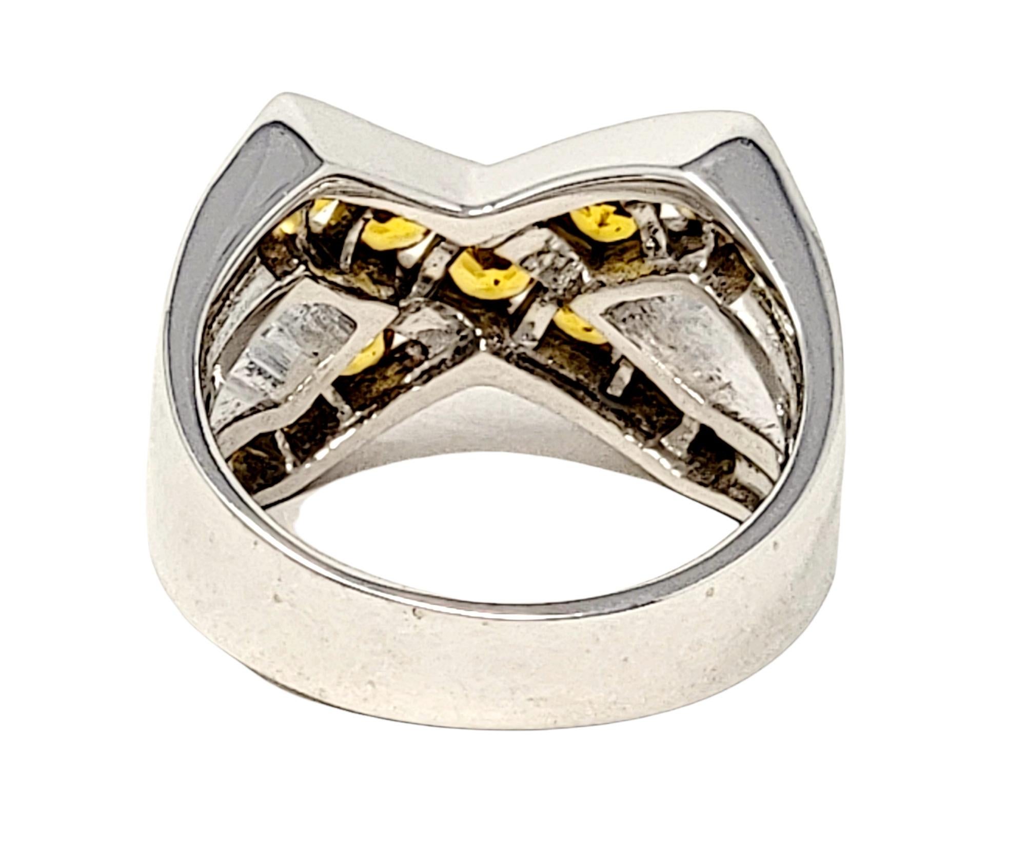 2.00 Carat Total Yellow Sapphire Channel Set Crossover X Band Ring 14 Karat Gold For Sale 3