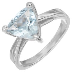 2.00 Carat Trillion Cut Aquamarine 14 White Gold Ring