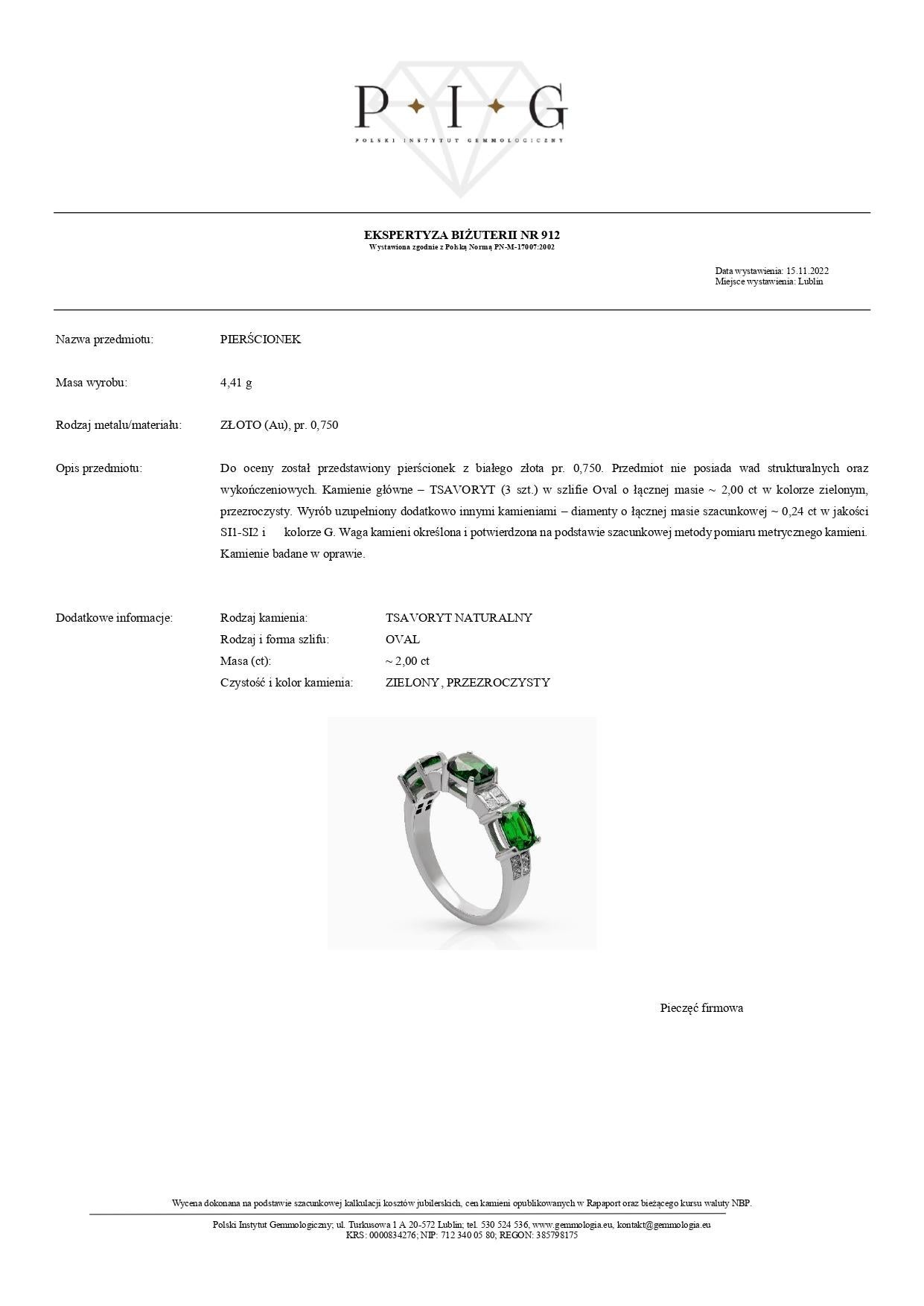 Anello con tsavorite da 2,00 carati e diamante da 0,24 carati in oro bianco 18 carati In condizioni Nuovo in vendita a Warszawa, PL