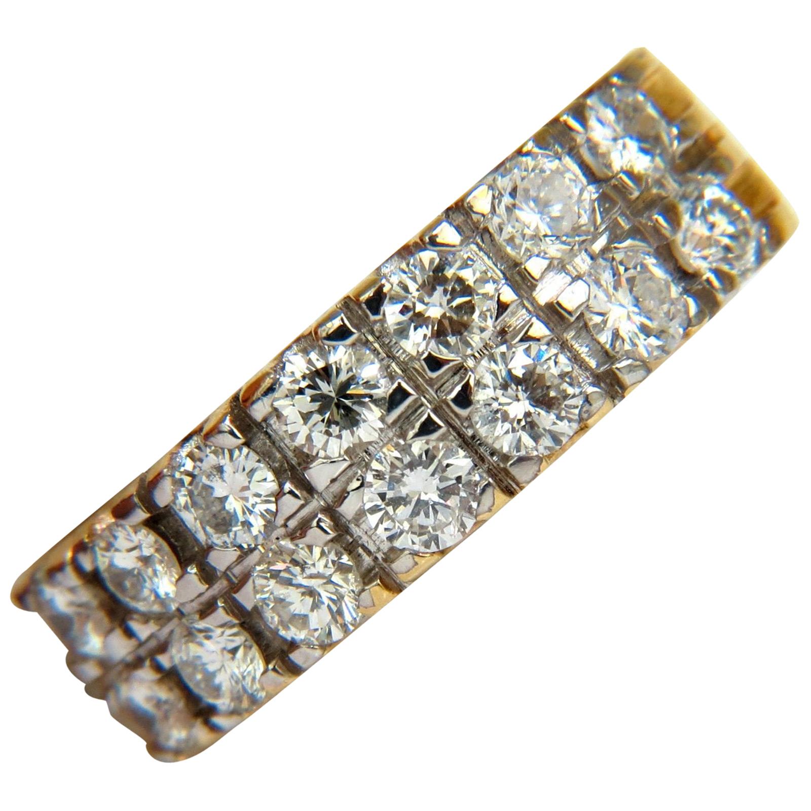 2.00 Carat Two-Row Round Diamond Band Ring H/VS 14 Karat For Sale