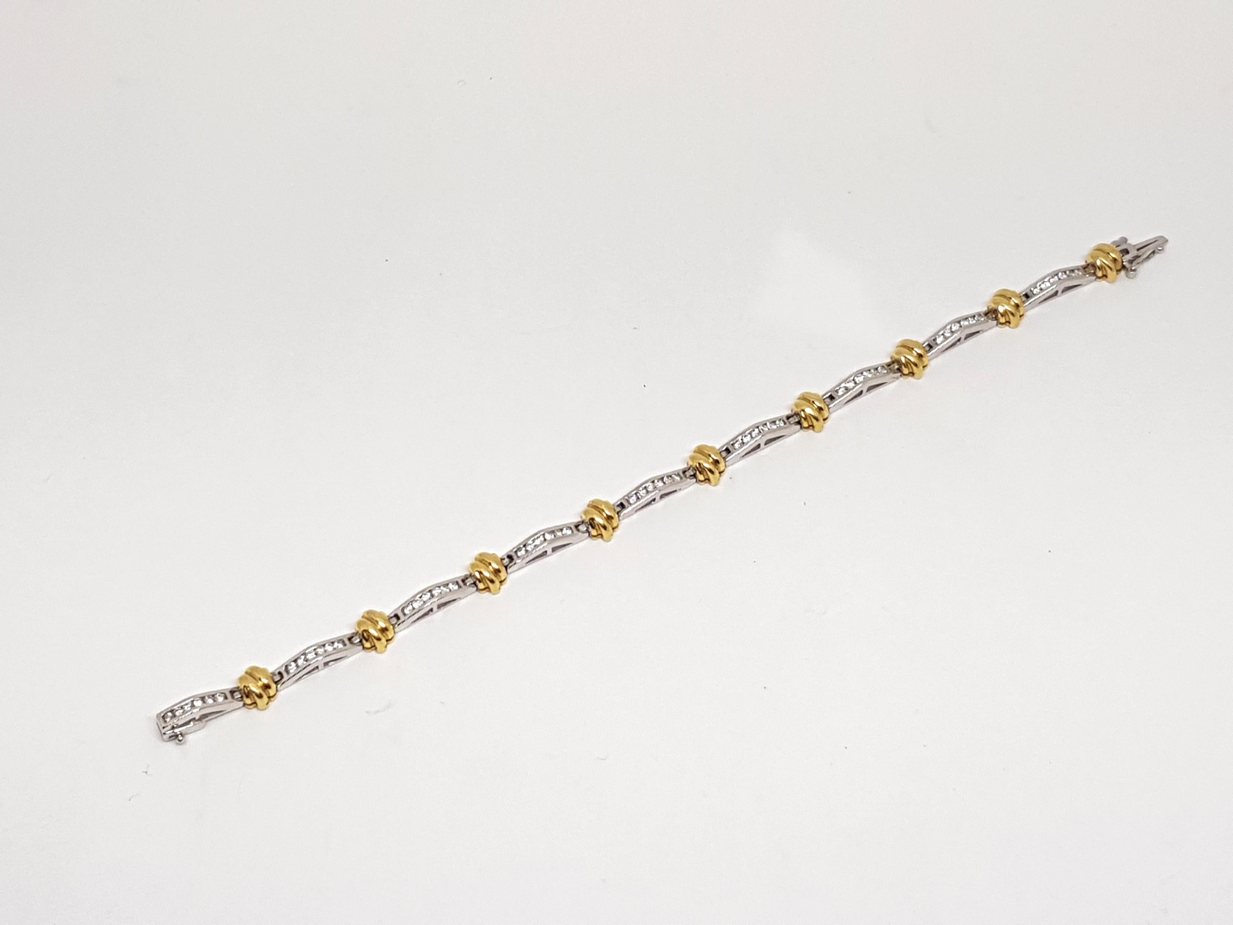 2.00 Carat Two-Tone Gold Diamond Tennis Bracelet For Sale 1