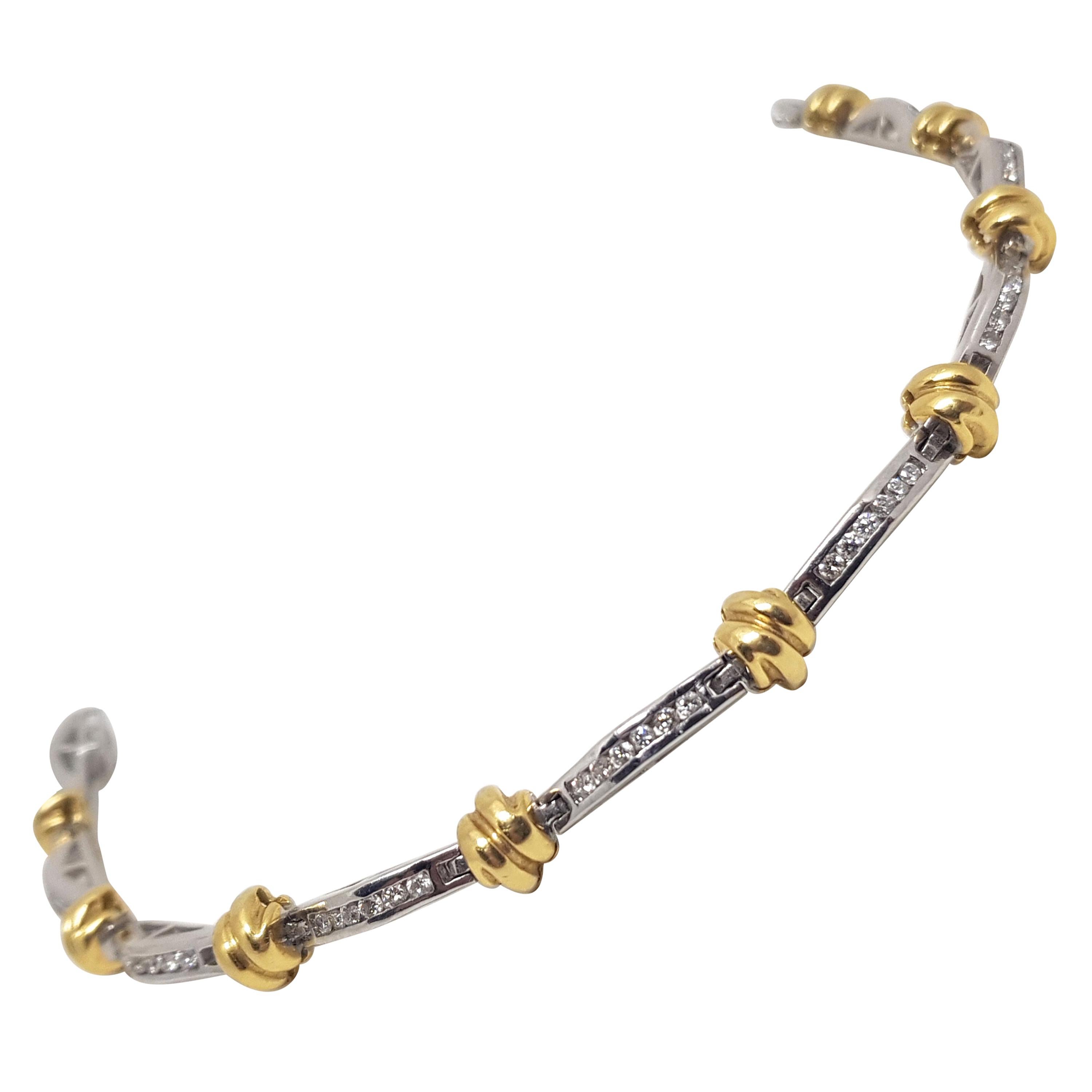 2.00 Carat Two-Tone Gold Diamond Tennis Bracelet For Sale
