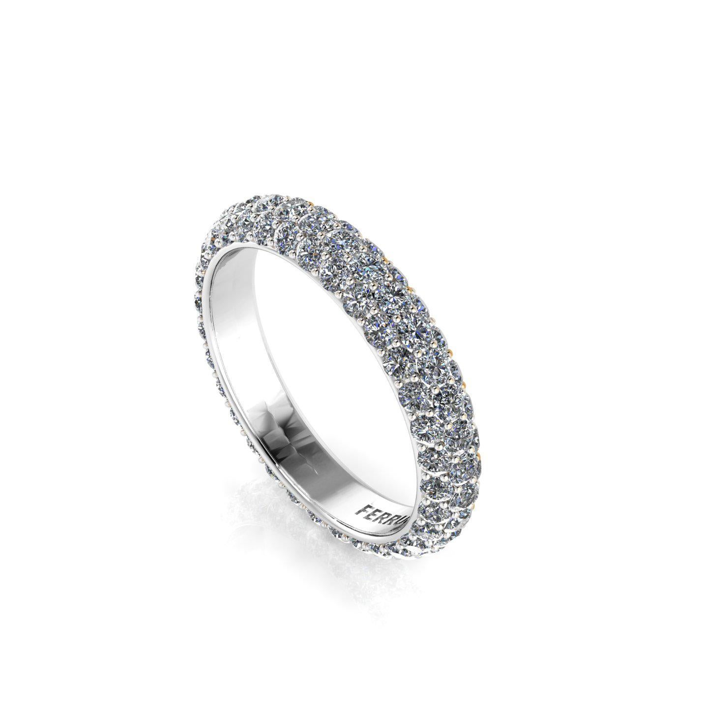 Triple Row Diamond pave' band, G color, VS clarity, for an approximate total carat weight of 2.00 carat, made in New York with the best Italian craftsmanship conceived in Platinum 950

This is a Ring size 6 we offer the complimentary option to