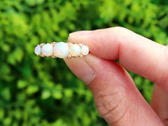 2.00 Carat White Opal and Diamond Five Stone Ring in 18k Yellow Gold