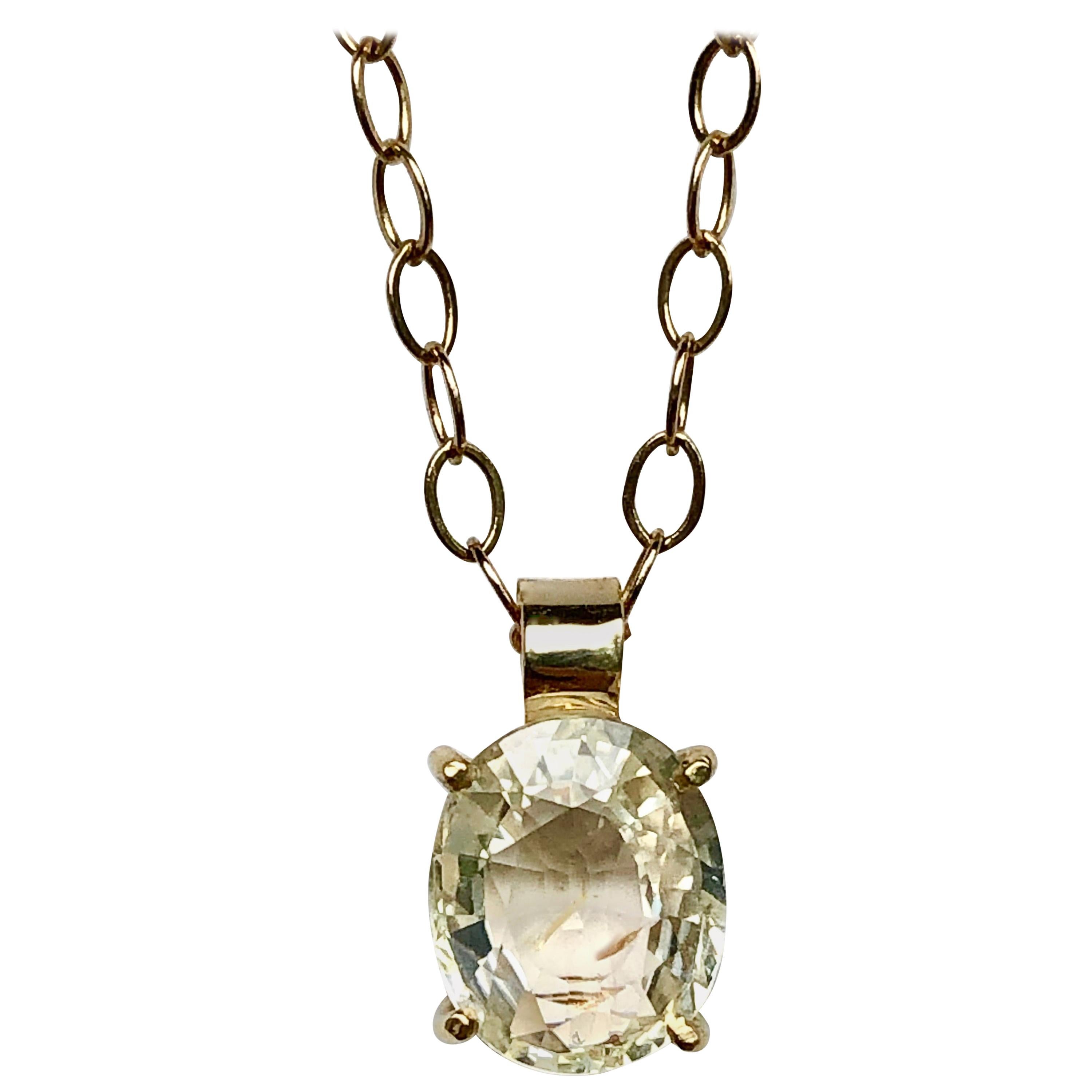 This drop solitaire pendant necklace features an oval cut,  lemon yellow natural unheated sapphire weighing 2.00 carats. (9.4mm x 6.5mm). Set in 18K Yellow Gold setting and fixed to an 18 Inches long, 18K gold chain.  Very style good for everyday