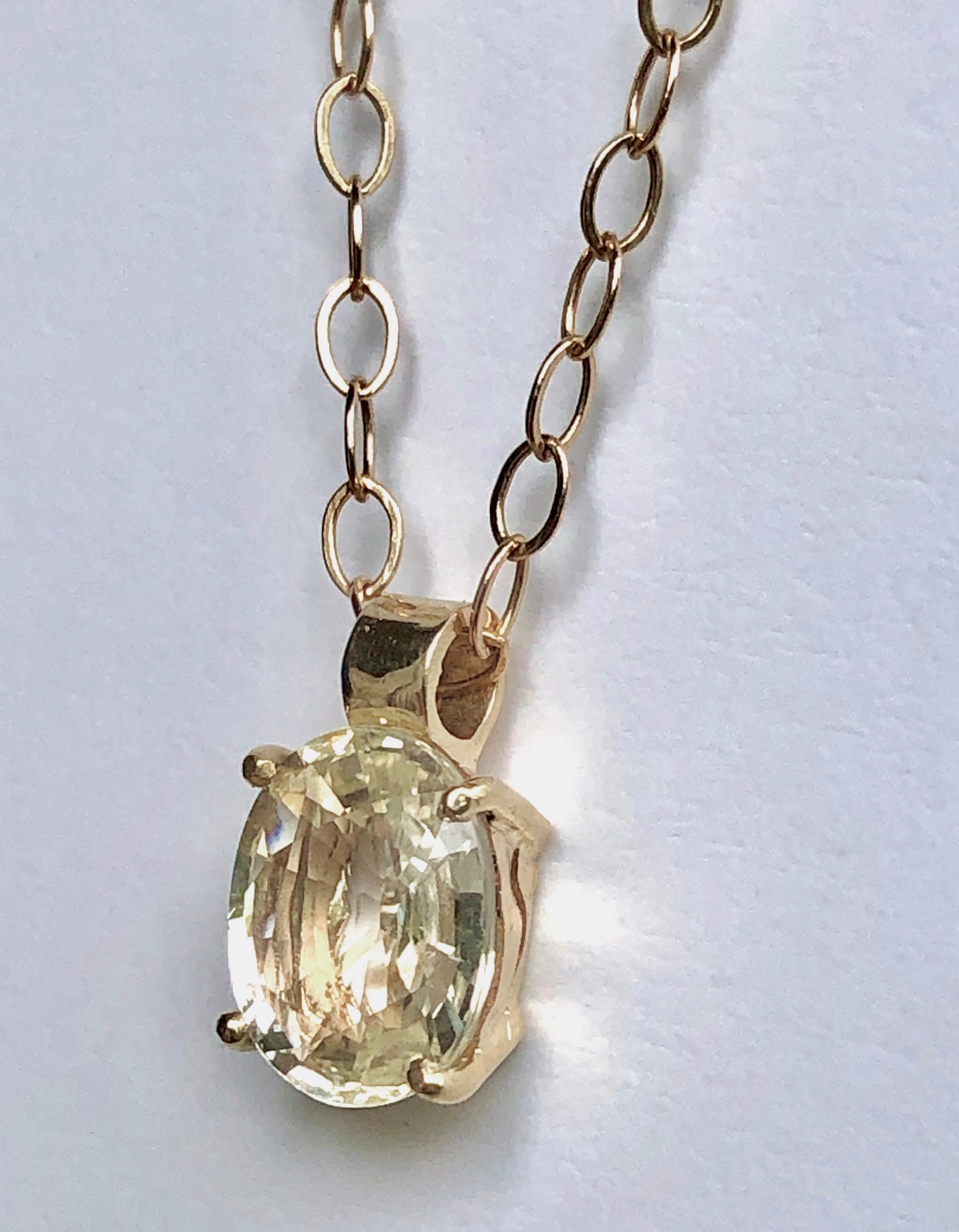 Oval Cut 2.00 Carat Yellow Sapphire Untreated 18 Karat Gold Solitaire Pendant Necklace For Sale