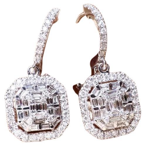 2.00 Carats Diamonds 18K Gold Illusion Earrings For Sale