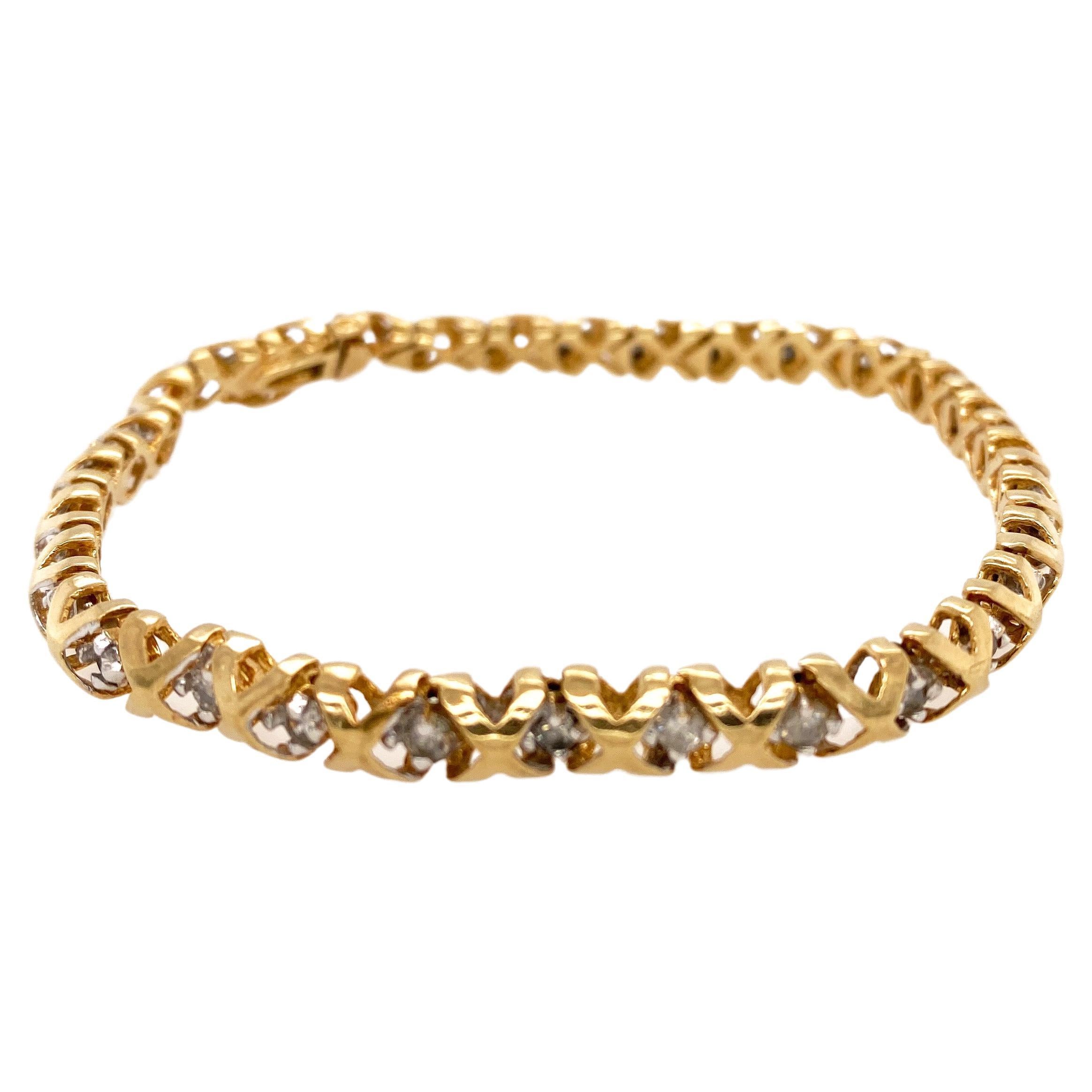 2.00 Carats Diamonds Hugs and Kisses Link Bracelet in 10K Gold For Sale