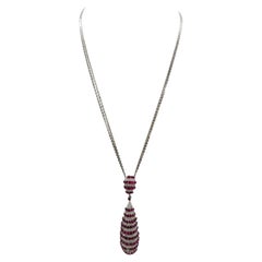 2.00 Carats Drop Pear Shape Diamonds and Ruby Necklace 18k Solid White Gold 21"