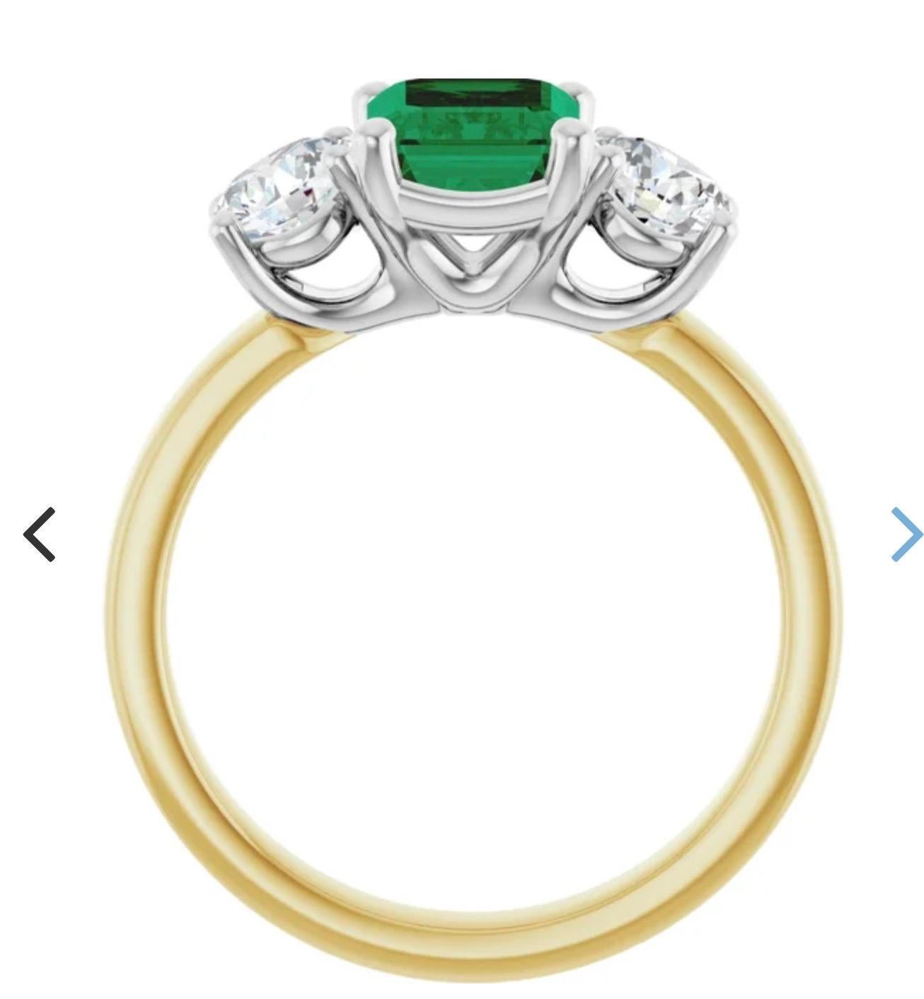 Women's or Men's 2.00 Carats Emerald Diamond Engagement Ring 18K White/Yellow  For Sale