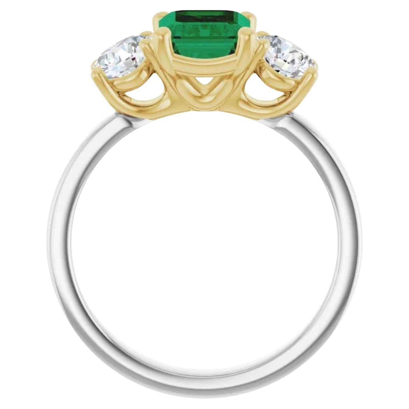 2,00 Karat Smaragd Diamant Verlobungsring 18K Weiß/Gelb  (Art déco) im Angebot