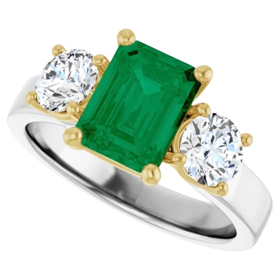 2.00 Carats Emerald Diamond Engagement Ring 18K White/Yellow  For Sale