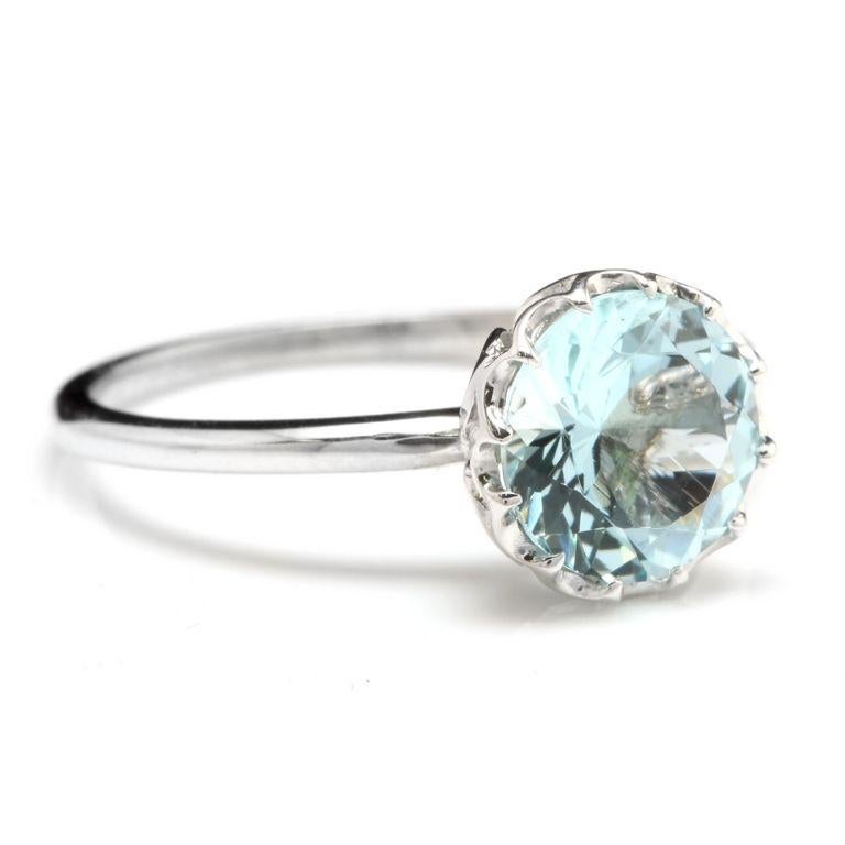 2.00 Carats Exquisite Natural Aquamarine 14K Solid White Gold Ring

Total Natural Aquamarine Weight is: Approx. 2.00 Carats

Aquamarine Measures: Approx. 8.00mm

Aquamarine Treatment: Heat

Ring size: 7 (we offer free re-sizing upon request)

Ring