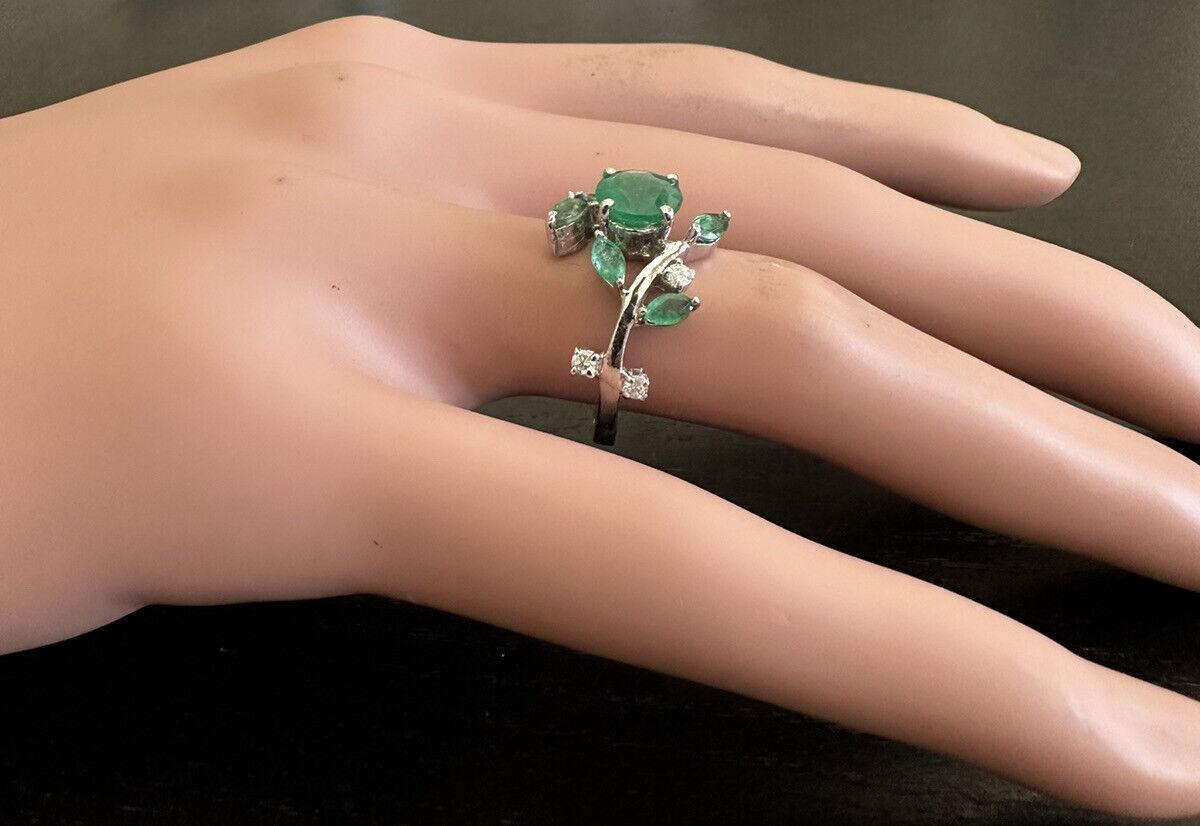 2.00 Carats Impressive Natural Emerald and Diamond 14K White Gold Ring For Sale 5