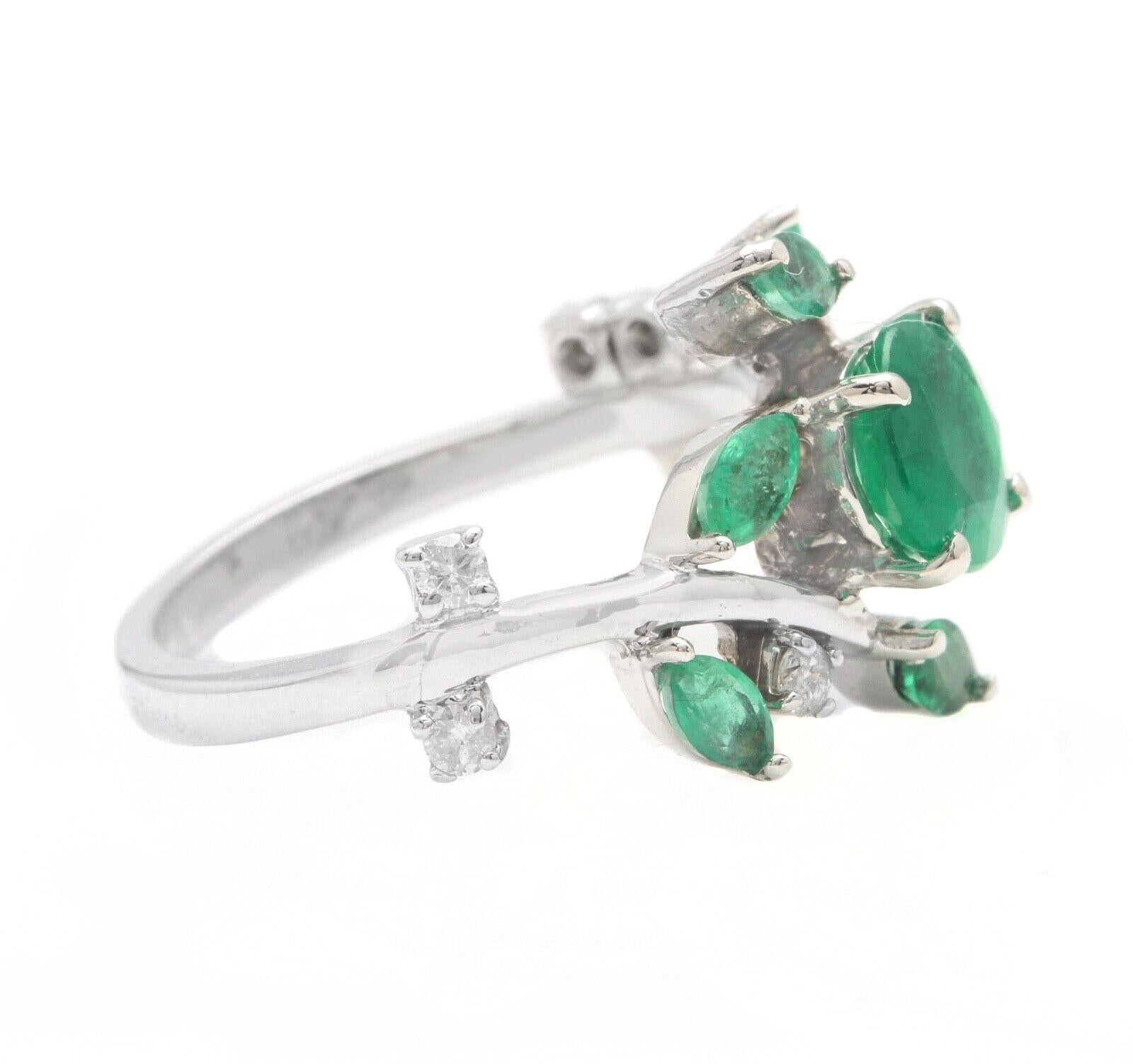 2.00 Carats Impressive Natural Emerald and Diamond 14K White Gold Ring In New Condition For Sale In Los Angeles, CA