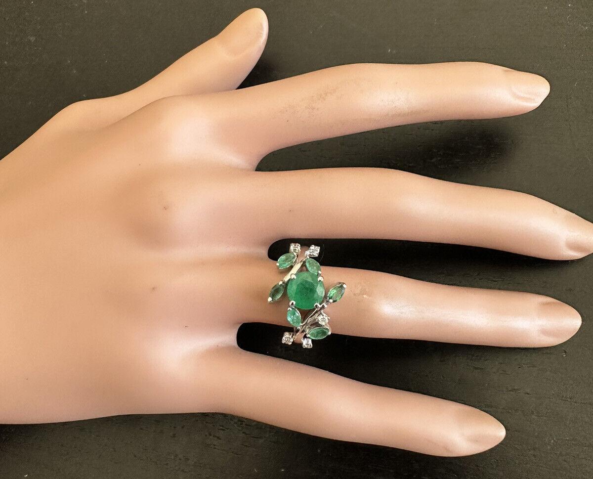 2,00 Karat beeindruckender Ring aus 14 Karat Weißgold mit natürlichem Smaragd und Diamant im Angebot 3