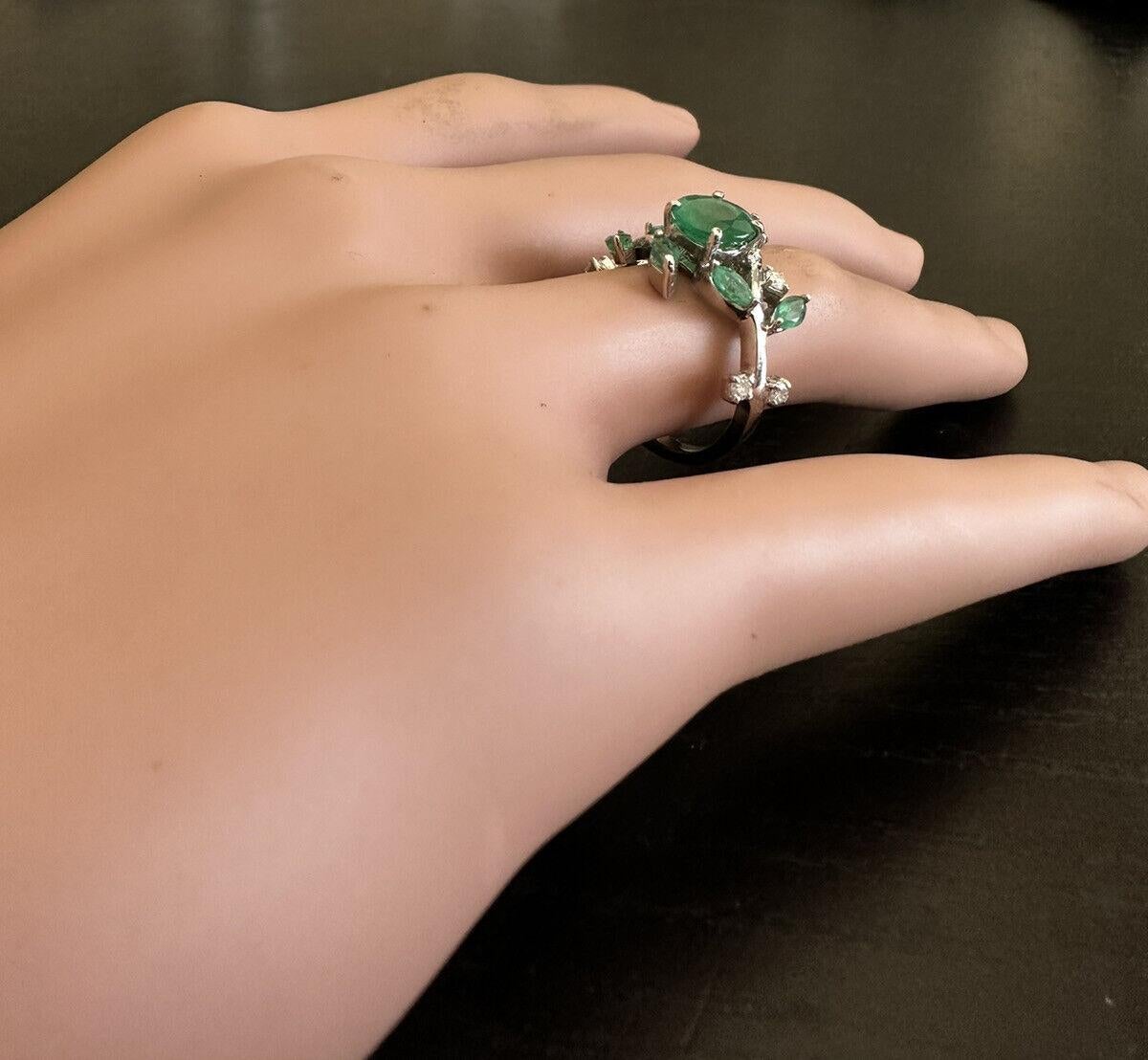 2.00 Carats Impressive Natural Emerald and Diamond 14K White Gold Ring For Sale 4