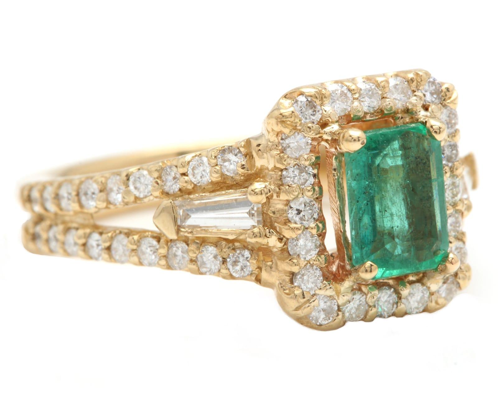 2.00 Carats Natural Emerald and Diamond 14K Solid Yellow Gold Ring

Suggested Replacement Value: Approx. $6,500.00

Total Natural Green Emerald Weight is: Approx. 1.00 Carats (transparent)

Emerald Measures: Approx. 7 x 5mm

Emerald Treatment: