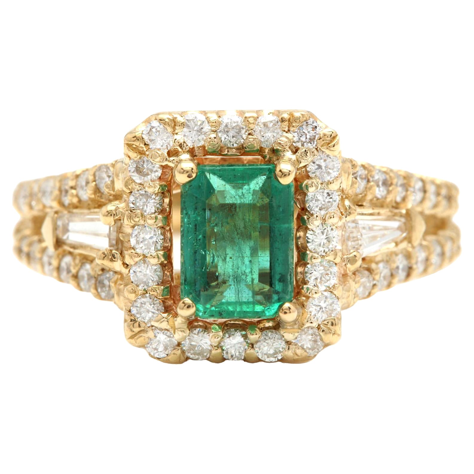 2,00 Carati di smeraldo naturale e diamante Anello in oro giallo massiccio 14K