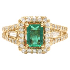 Bague en or jaune massif 14 carats avec émeraudes naturelles et diamants de 2,00 carats