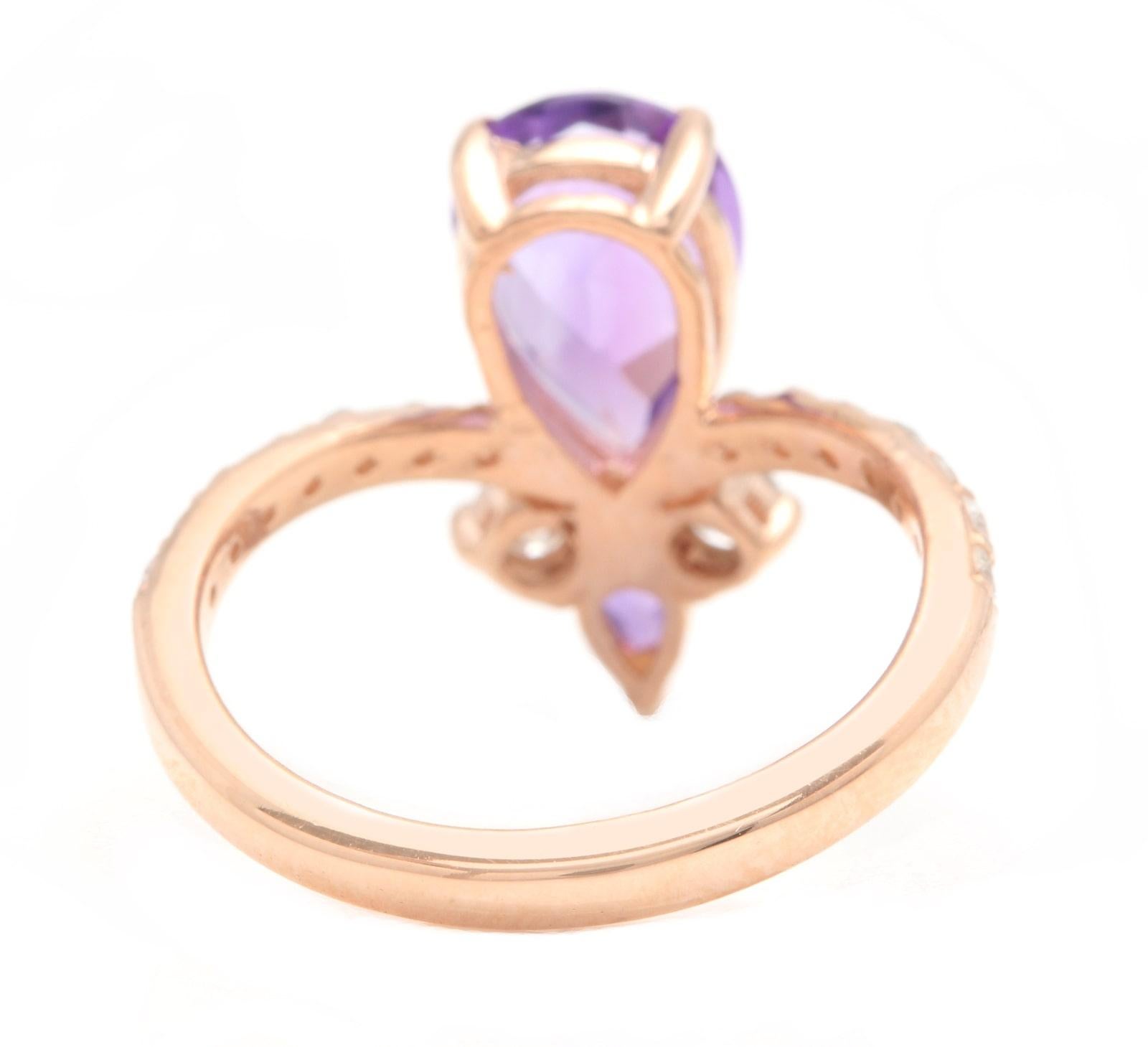 Mixed Cut 2.00 Carats Natural Impressive Amethyst and Diamond 14K Rose Gold Ring For Sale