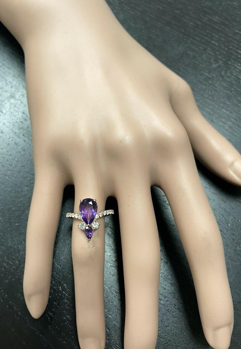 Impressive Rings 2.00 Carats Natural Impressive Amethyst and Diamond 14K Rose Gold Ring ...