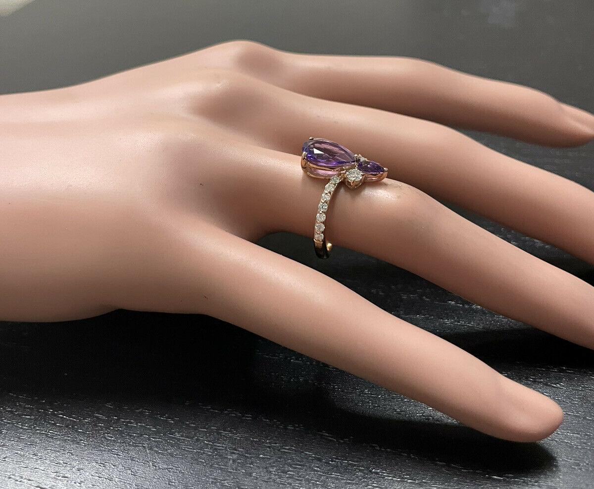 2.00 Carats Natural Impressive Amethyst and Diamond 14K Rose Gold Ring For Sale 1