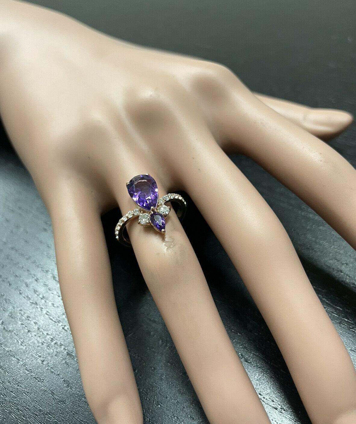 2.00 Carats Natural Impressive Amethyst and Diamond 14K Rose Gold Ring For Sale 2