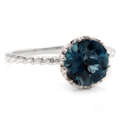 2.00 Carat Natural London Blue Topaz 14 Karat Solid White Gold Ring