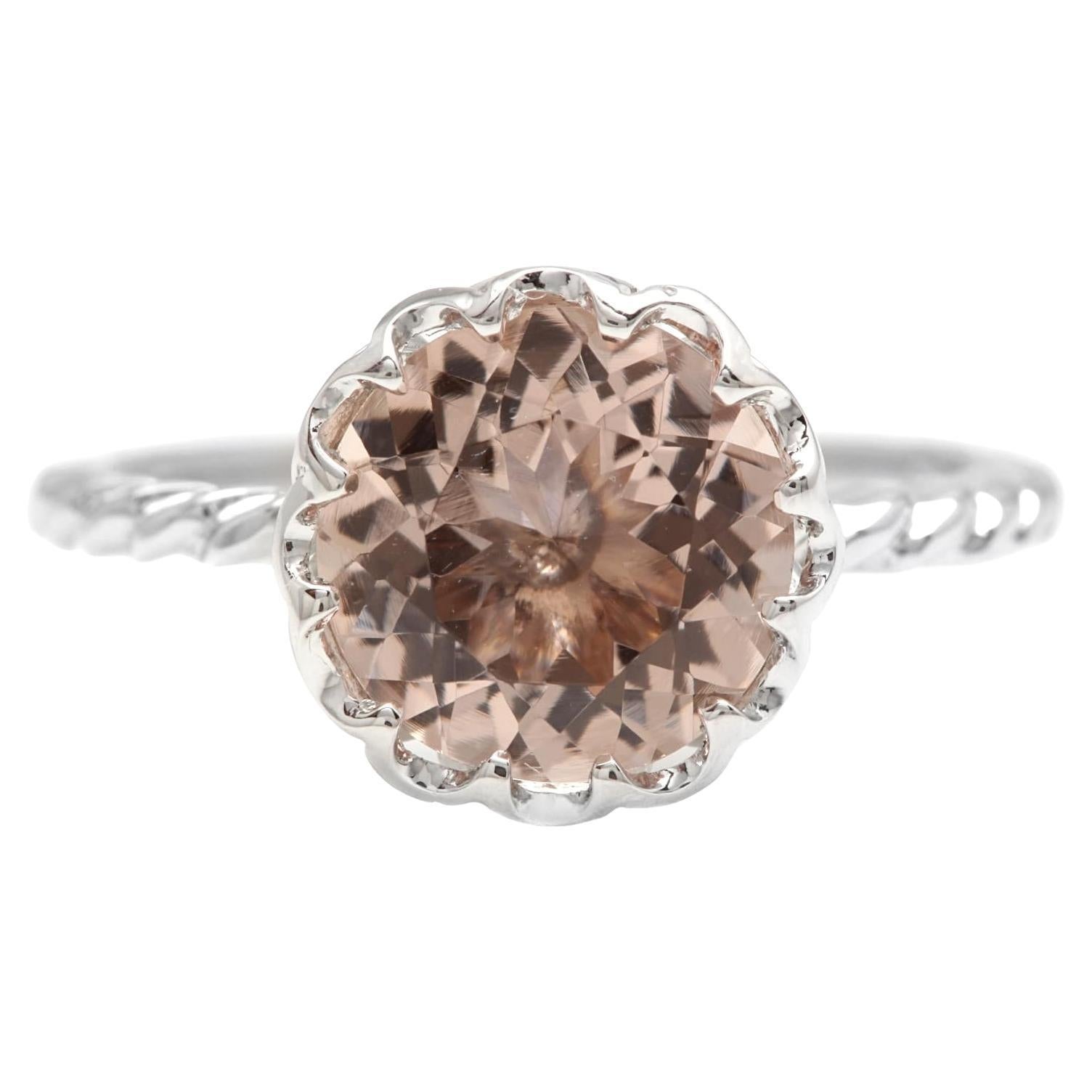 2.00 Carats Natural Morganite 14K Solid White Gold Ring For Sale