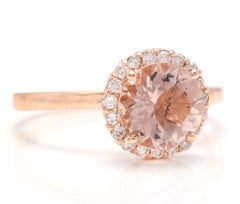 2,00 Karat natürlicher Morganit und Diamant 14K massiver Roségold Ring