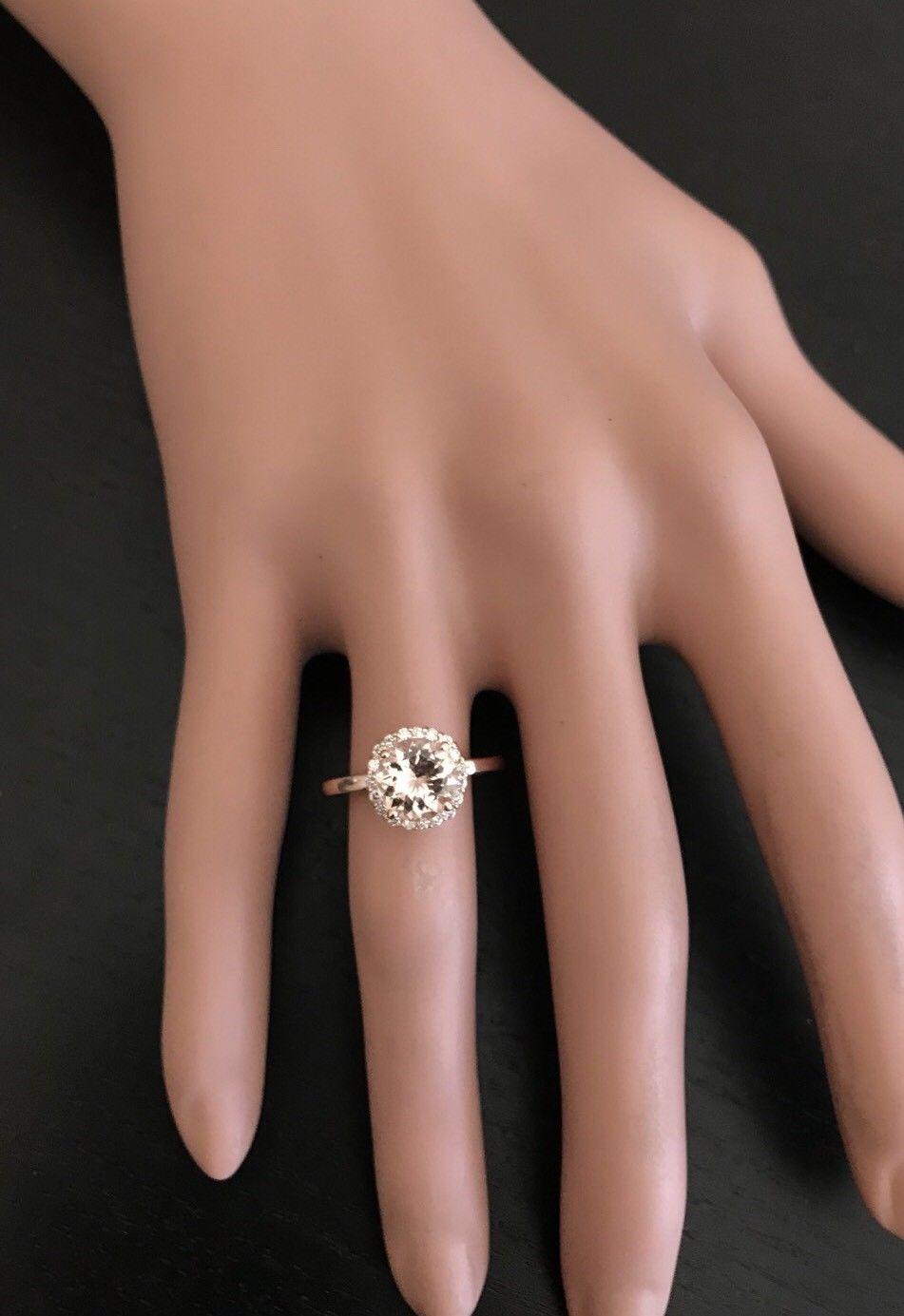 2,00 Karat natürlicher Morganit und Diamant 14K massiver Roségold Ring im Angebot 2