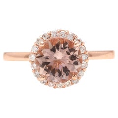 2,00 carati di morganite naturale e diamante Anello in oro rosa massiccio 14 carati