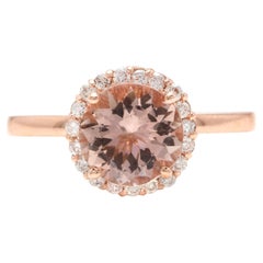 Bague en or rose massif 14 carats avec diamants et morganite naturelle de 2,00 carats