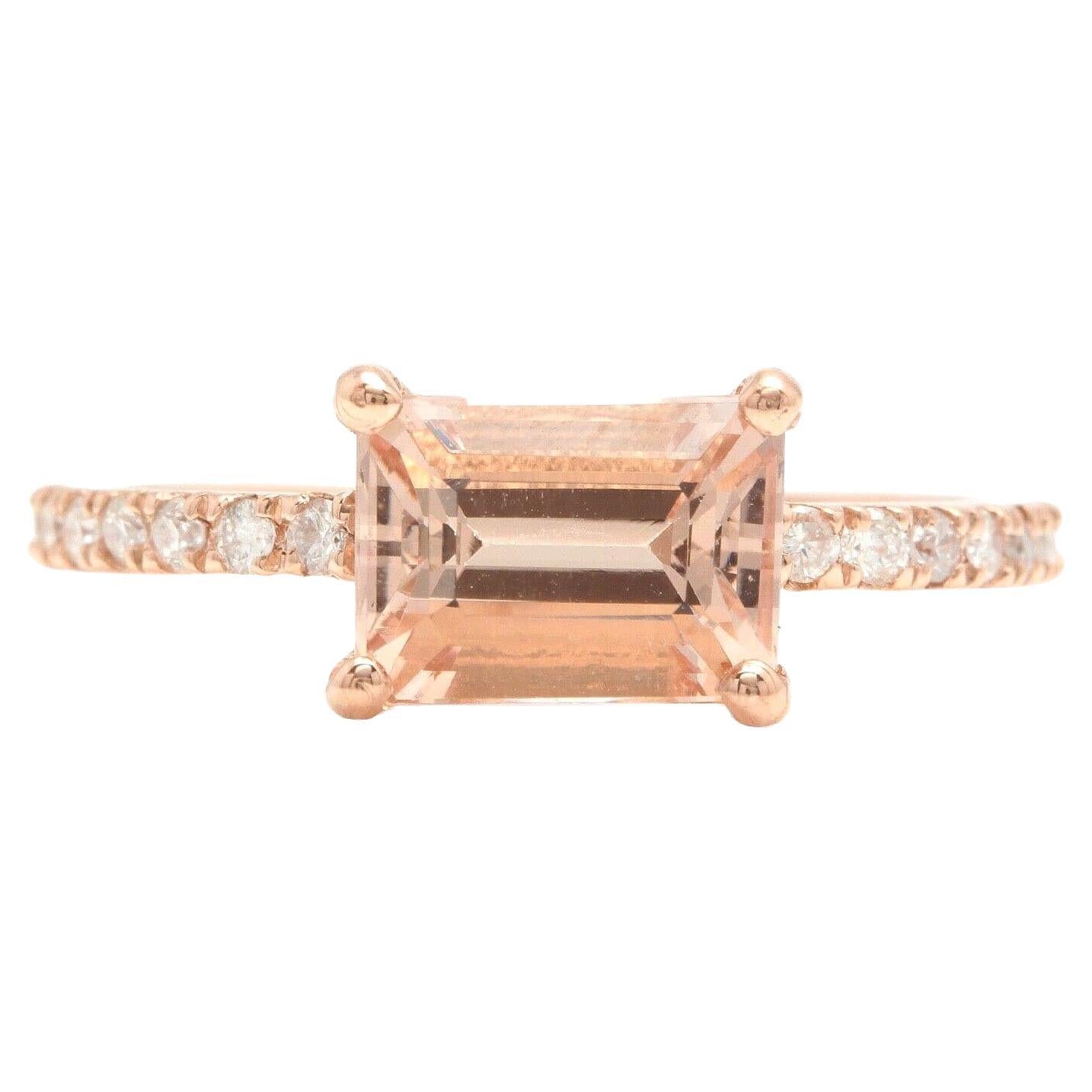 2.00 Carats Natural Morganite and Diamond 14K Solid Rose Gold Ring For Sale