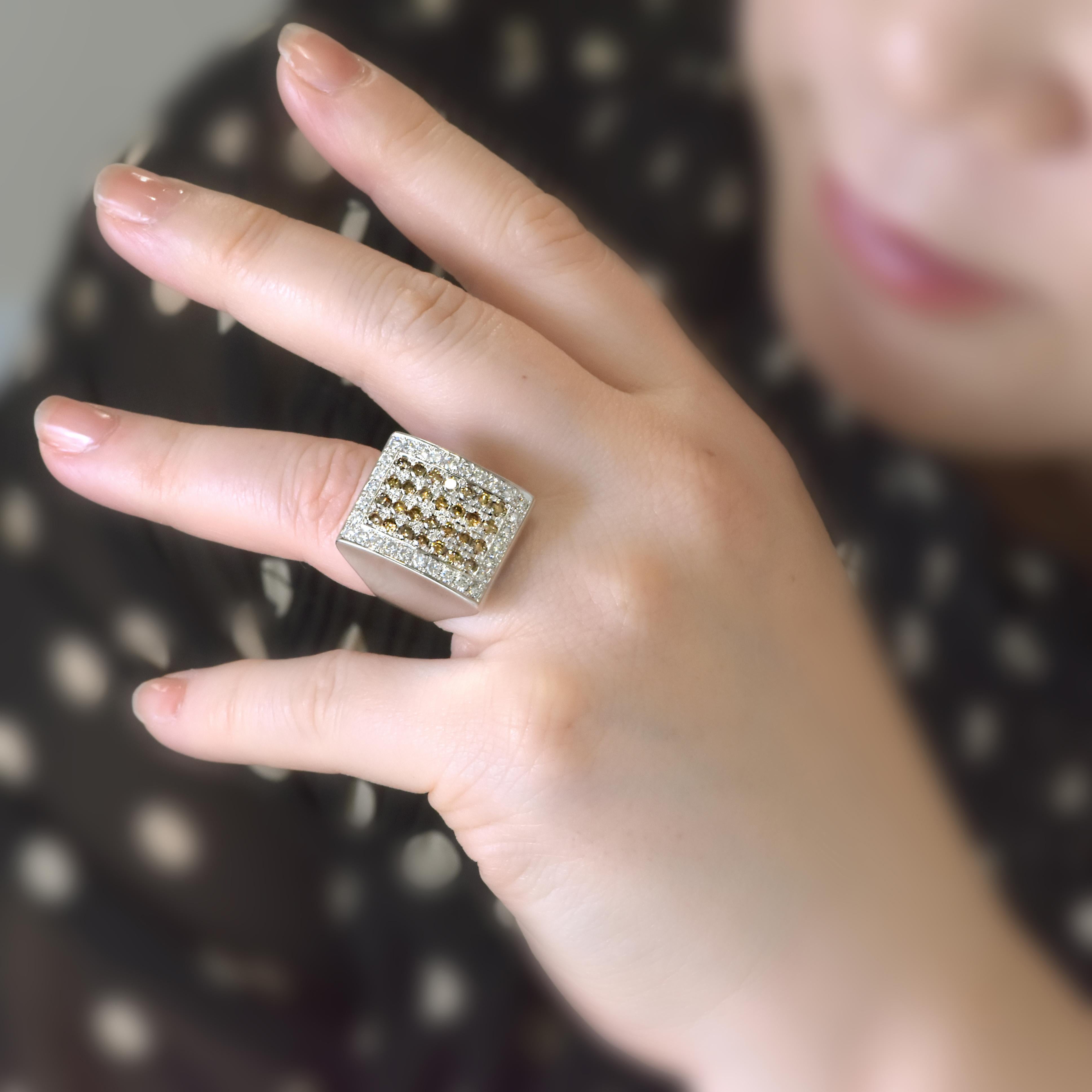 2.00 Carats Natural Round Brown Diamond Cluster Ring Made in 18 Karat White Gold For Sale 5