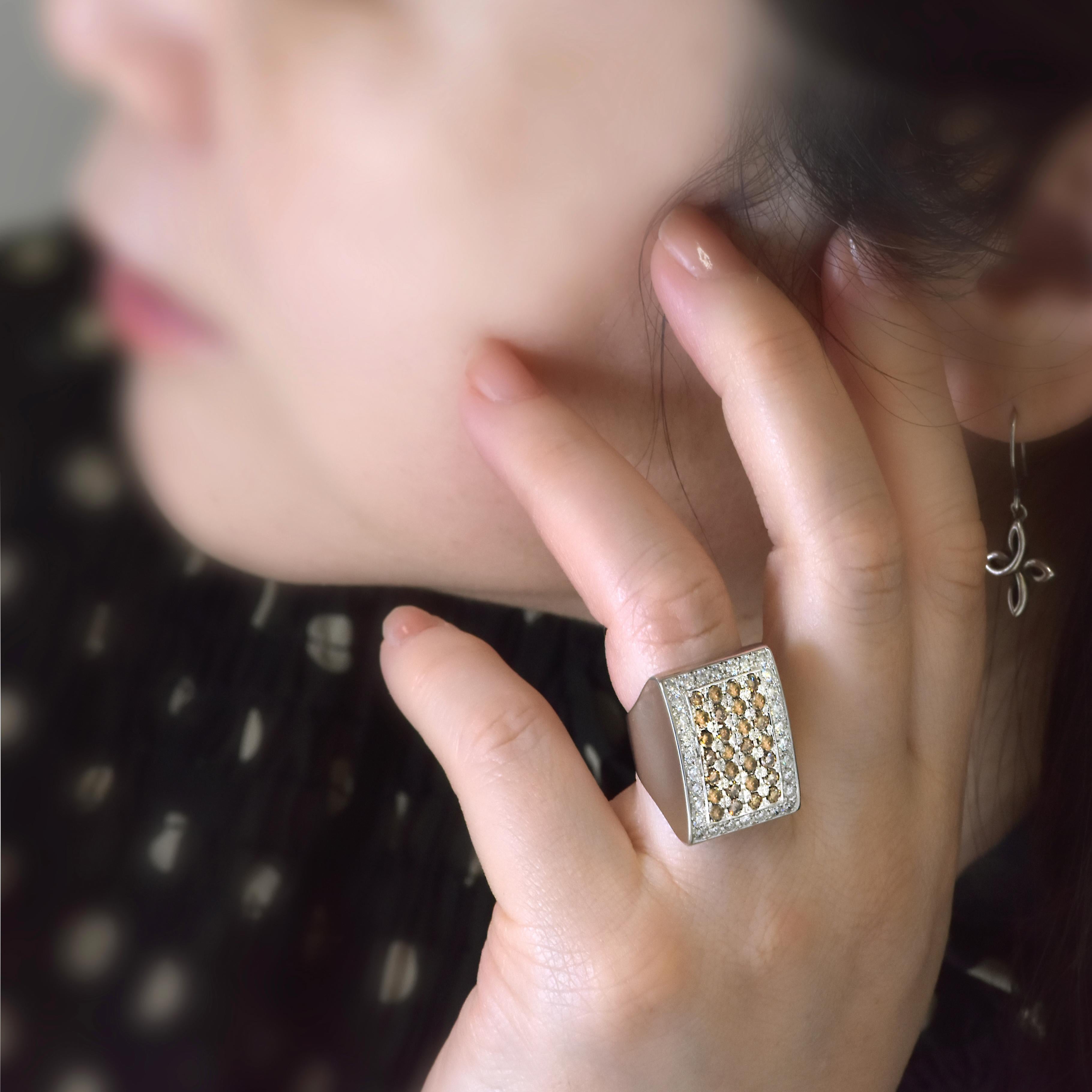 2.00 Carats Natural Round Brown Diamond Cluster Ring Made in 18 Karat White Gold For Sale 6