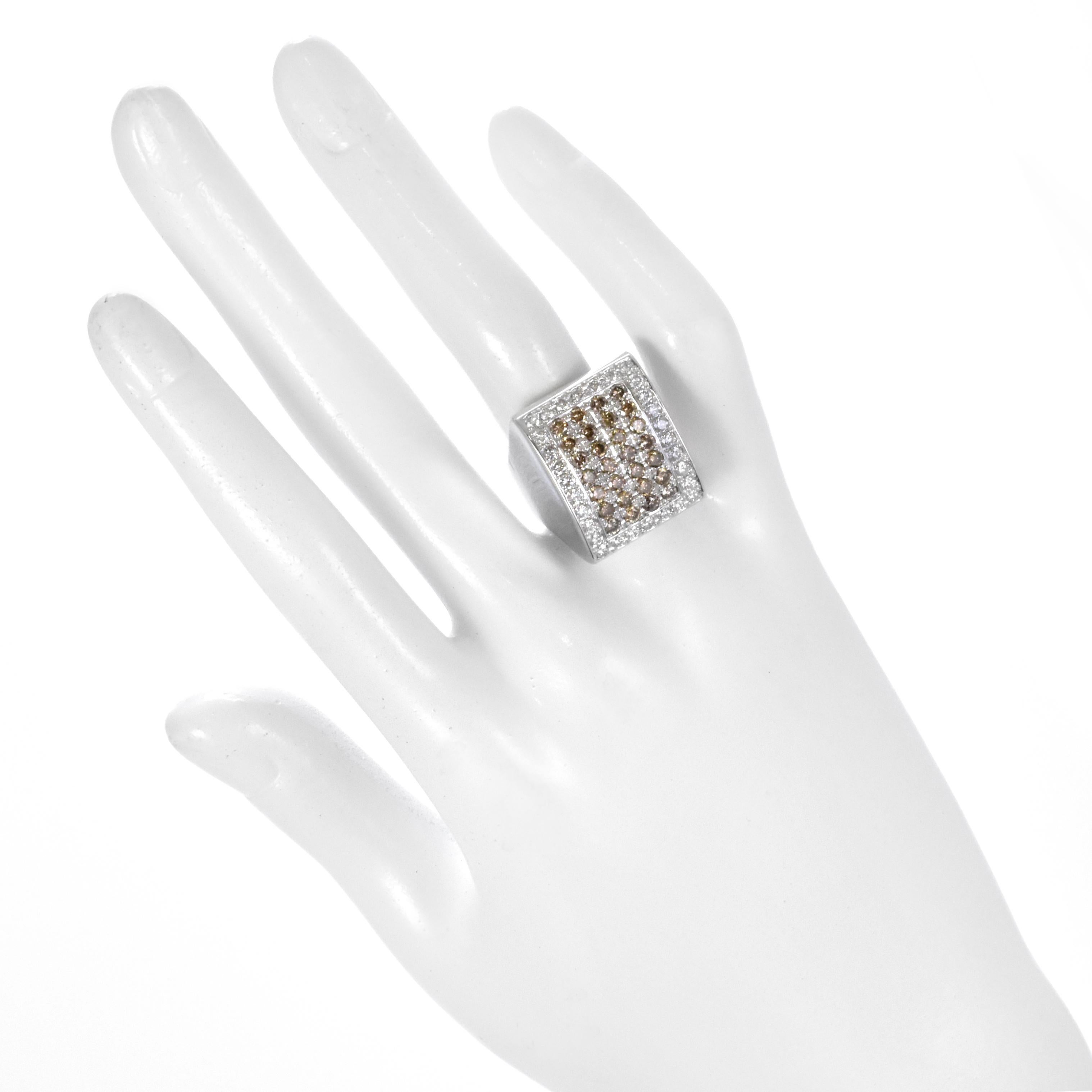 Cushion Cut 2.00 Carats Natural Round Brown Diamond Cluster Ring Made in 18 Karat White Gold For Sale