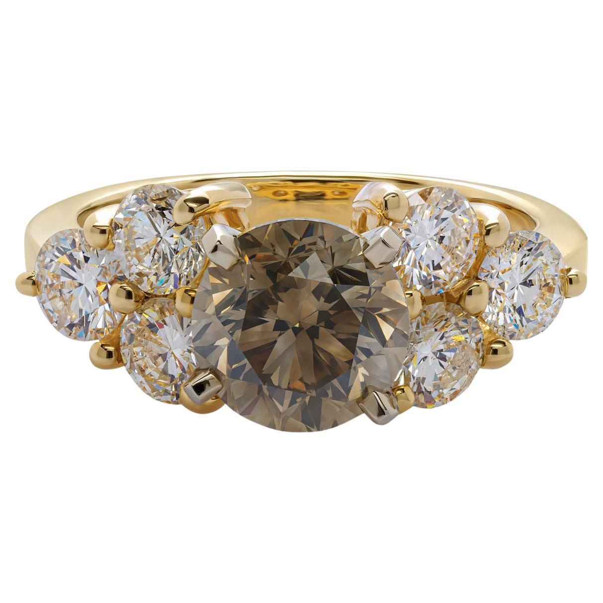 2,00 Karat hellgrauer Diamant und 1,38 Karat Brillant-Diamant-Ring in 14K Gelbgold im Angebot